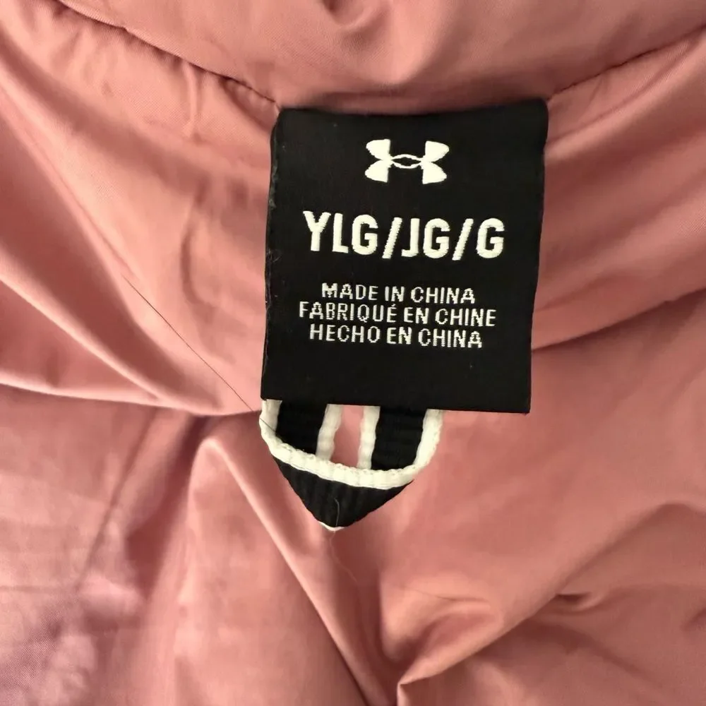 Under Armour Fluffy Pink Kids Faux Fur Puffer Jacket Size Youth Large Super Soft - Picture 6 of 7